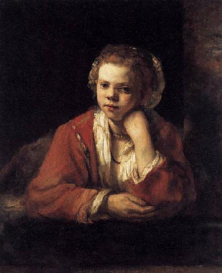 REMBRANDT Harmenszoon van Rijn Girl at a Window oil painting image